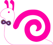 Snail Logo White snail with a hot pink shell and violet bowtie